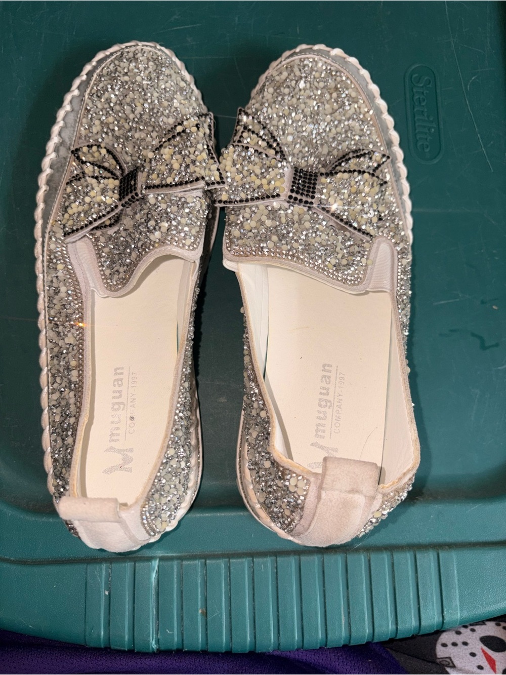Sparkle Bow Slip-On Flats in Silver